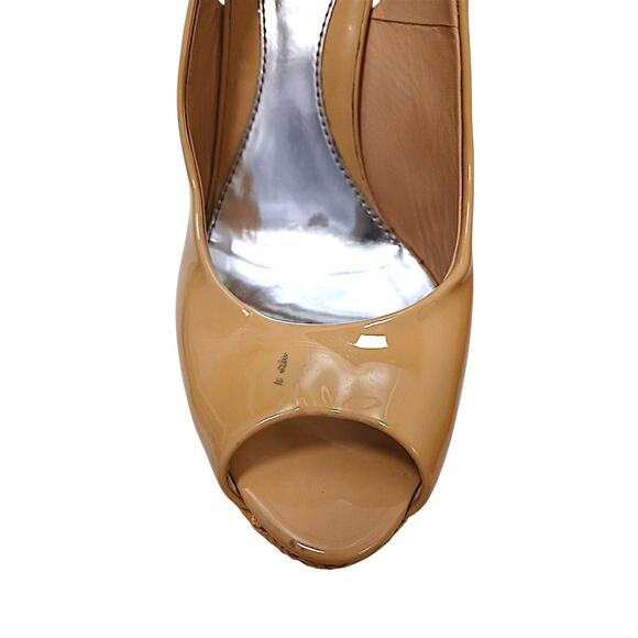 Gucci Patent Leather Strafish Raffia Wedge Slingback Sz 39.5 Tan Beige Vernice - Picture 8 of 16